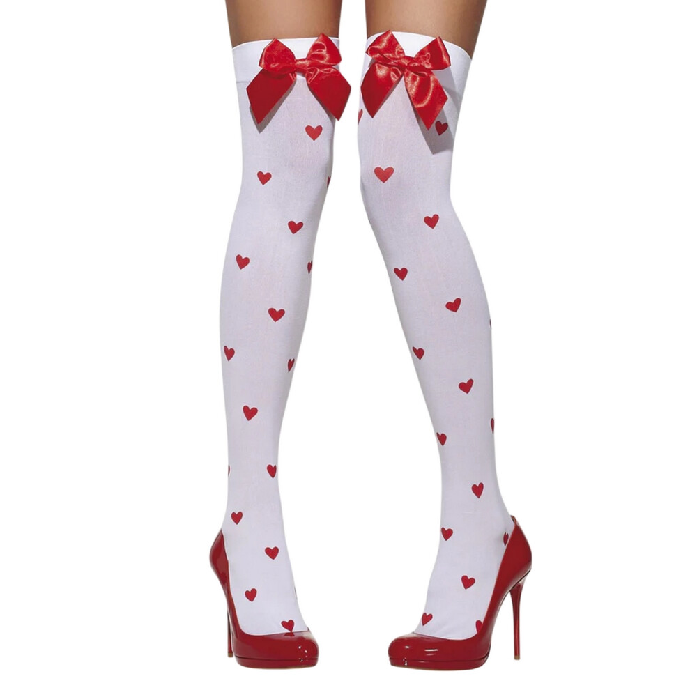 Smiffys Womens/Ladies Heart Opaque Bow Hold Up Stockings