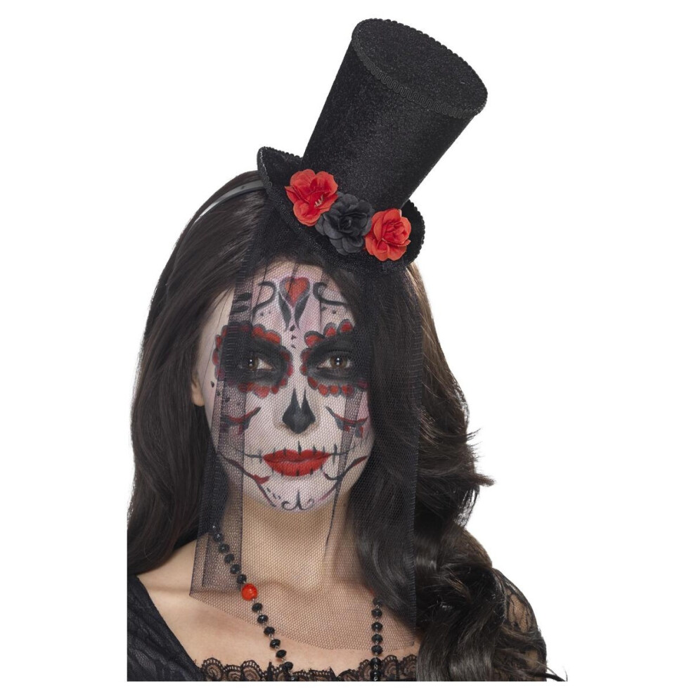 Smiffy's Mini Top Hat Day Of The Dead Headband