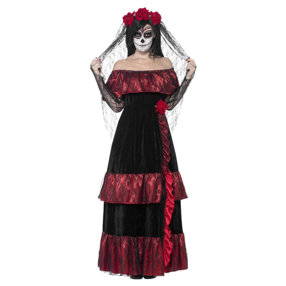 (XL, Black/Red) Smiffys Womens/Ladies Deluxe Day Of The Dead Plus Costume Set