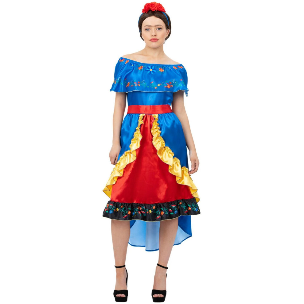 (L, Blue/Red) Smiffys Womens/Ladies Deluxe Artist Frida Costume Set