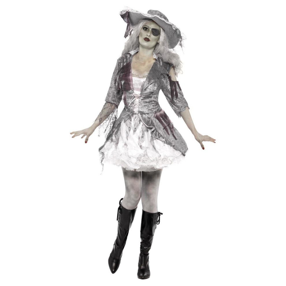 (8 UK - 10 UK, Grey) Smiffys Womens/Ladies Deluxe Ship Pirate Treasure Ghost Costume Set