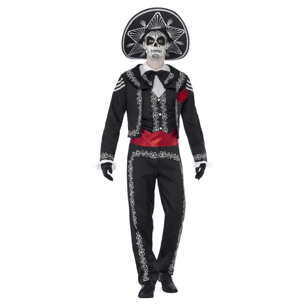 (S R, Black) Smiffys Mens Deluxe Senor Bones Day Of The Dead Costume Set