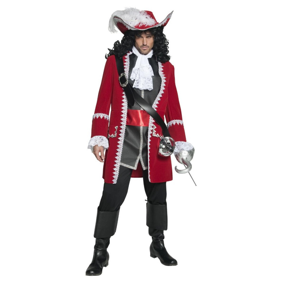 (XL, Red/Black/White) Smiffys Mens Deluxe Authentic Pirate Captain Costume Set