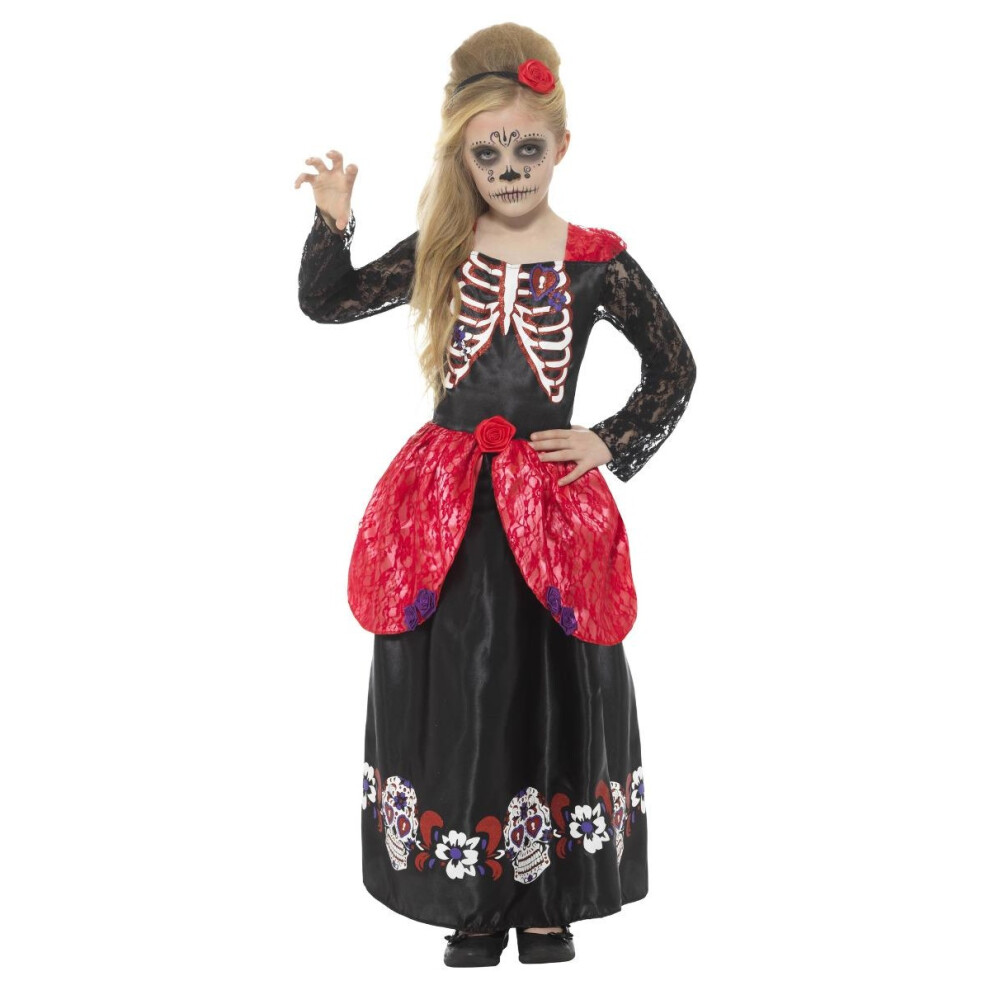 (10-12 Years, Black/Red) Smiffys Girls Deluxe Day Of The Dead Costume