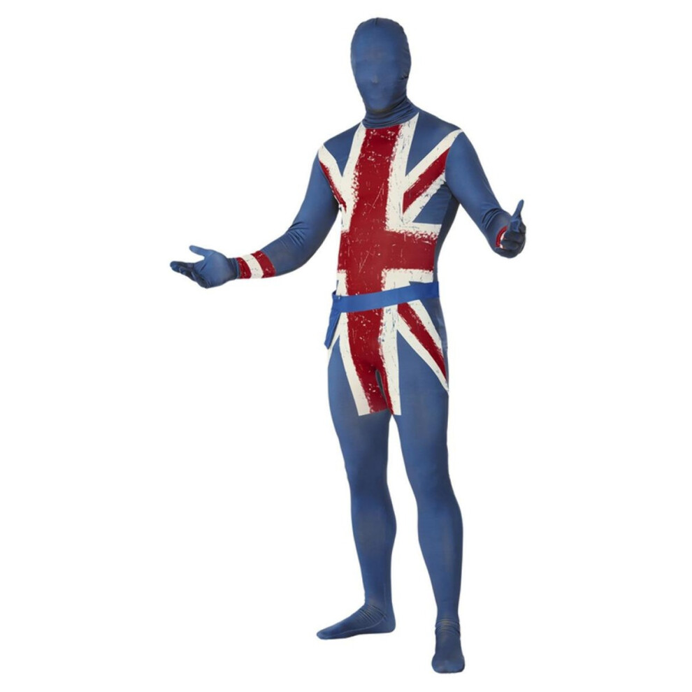 (M R, Blue/Red/White) Smiffys Mens Union Jack Skin Suit Costume Set