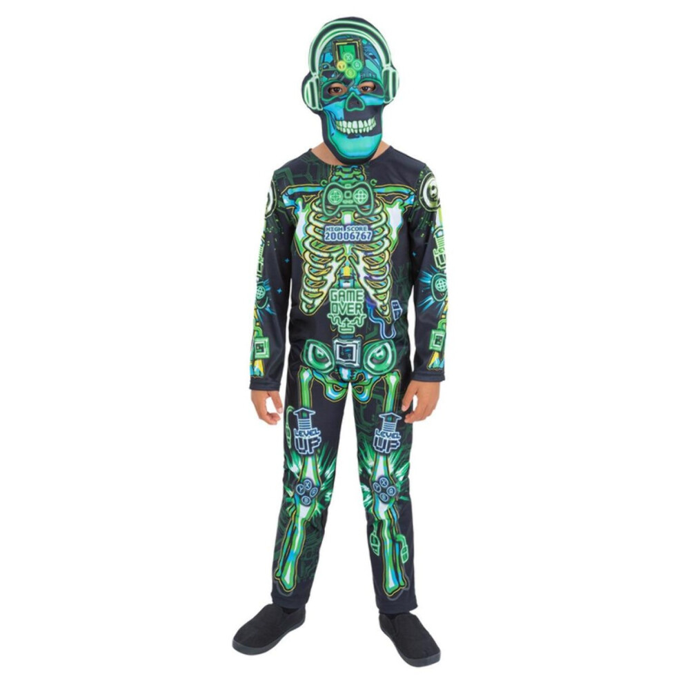 Smiffy's (7-9 Years, /) Childrens/Kids Skeleton Gamer Glow In The Costume Set Black/Green/Dark