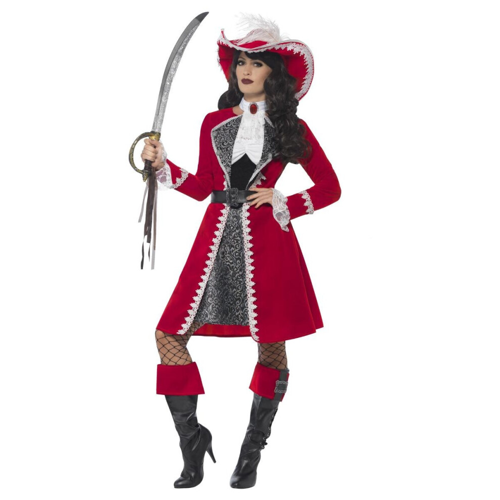 (XL, Red/White/Black) Smiffys Womens/Ladies Deluxe Authentic Captain Costume Set