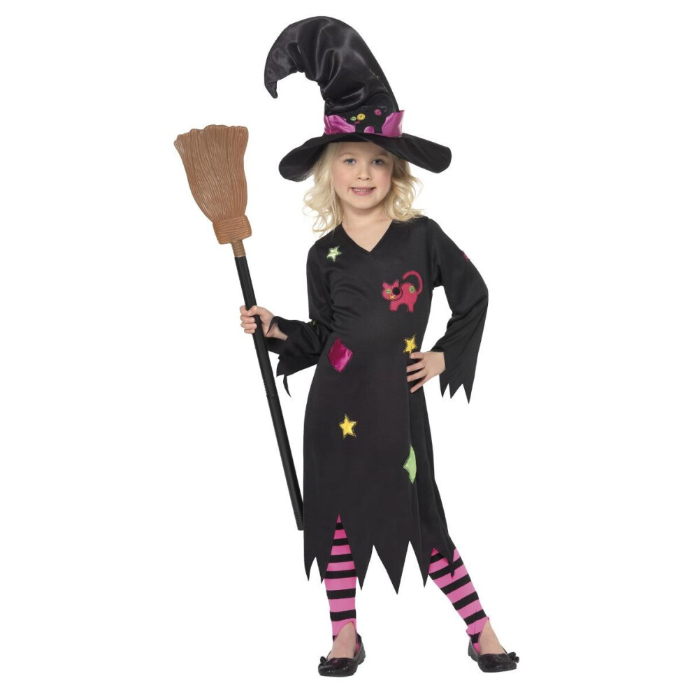 (4-6 Years, Black/Pink) Smiffys Girls Cinder Halloween Witch Costume Set