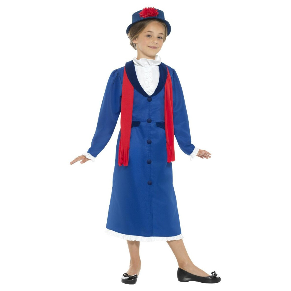 (13-14 Years, Blue/Red/White) Smiffys Girls Victorian Nanny Costume Set