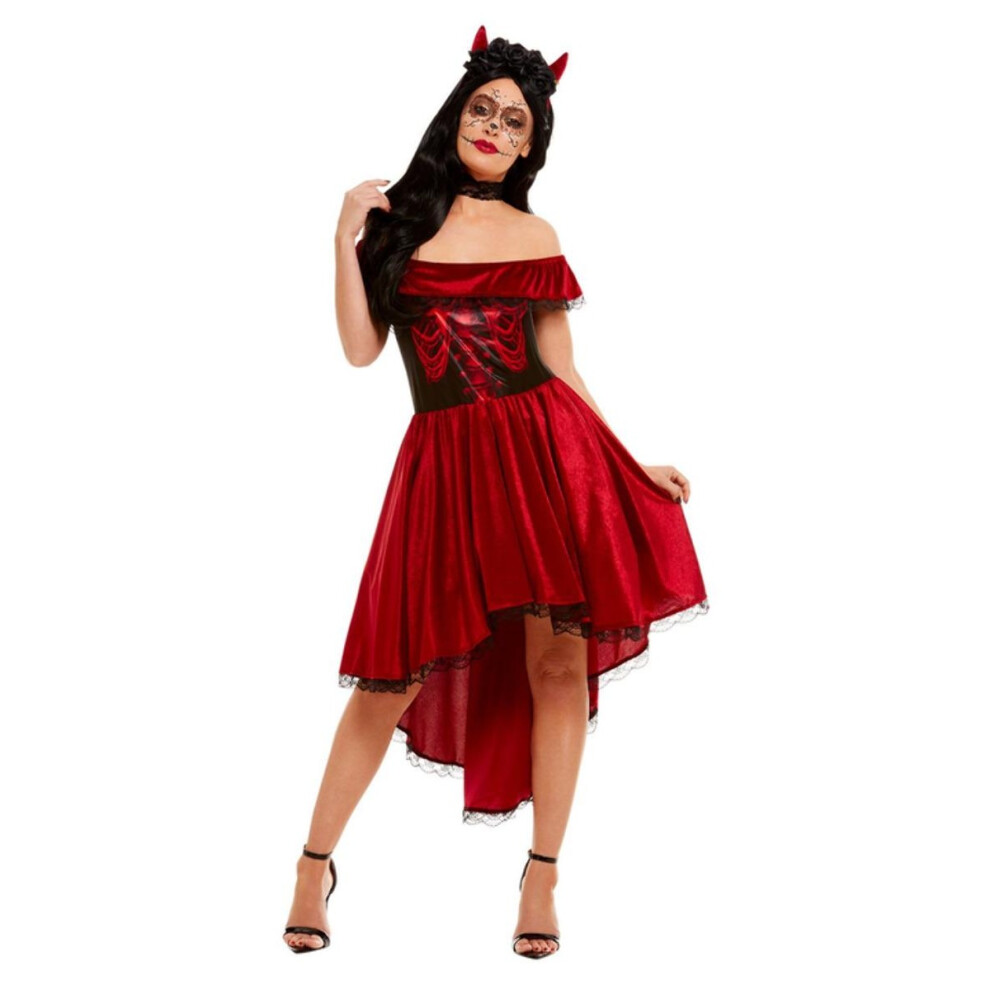 (12 UK - 14 UK, Red) Smiffys Womens/Ladies Devil Day Of The Dead Costume Set