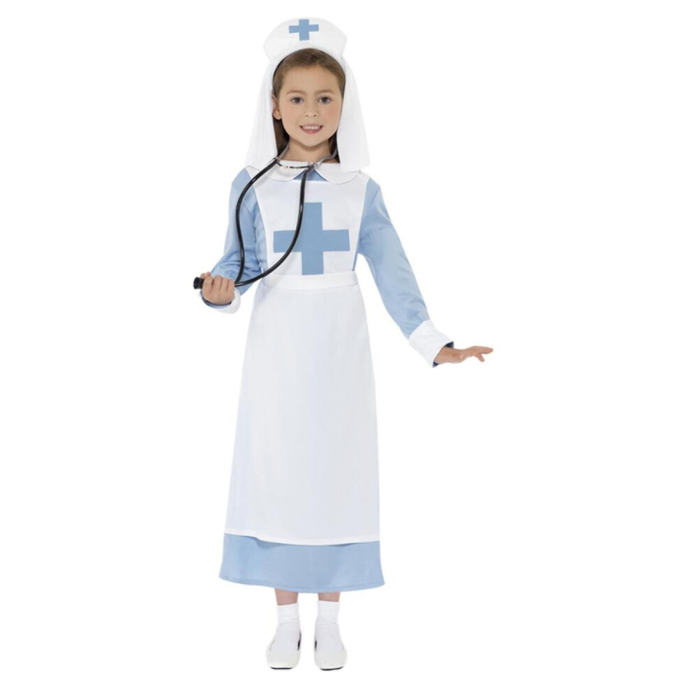 (10-12 Years, Blue/White) Smiffys Girls World War I Nurse Costume Set