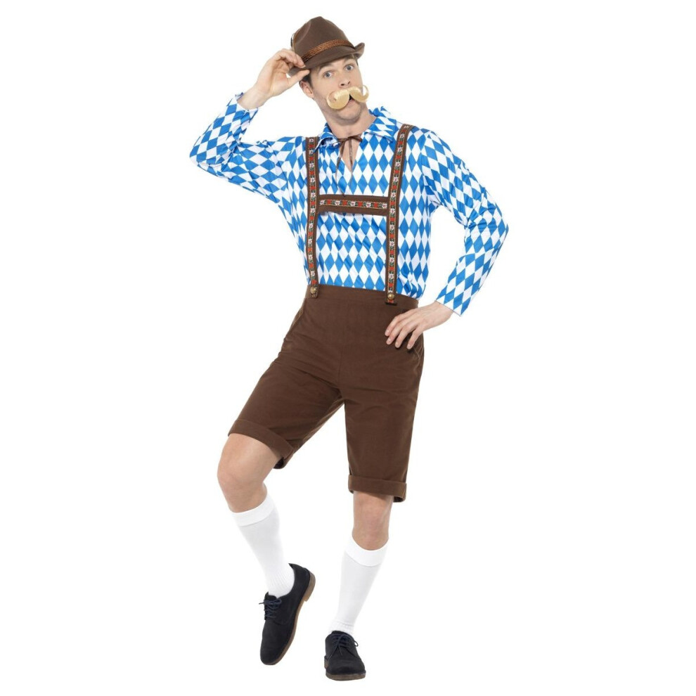 (M, Blue/Brown) Smiffys Mens Bavarian Beer Costume Set