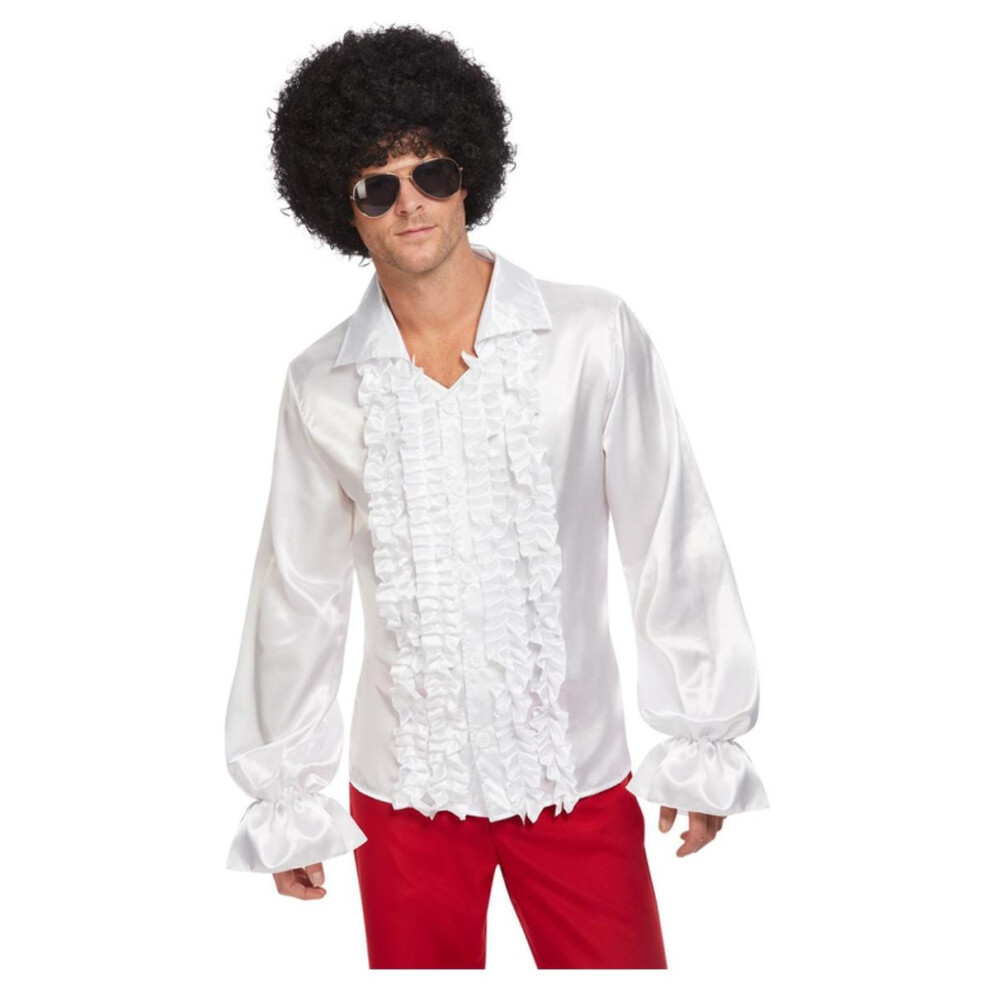 (XL, White) Smiffys Mens 60s Ruffled Shirt