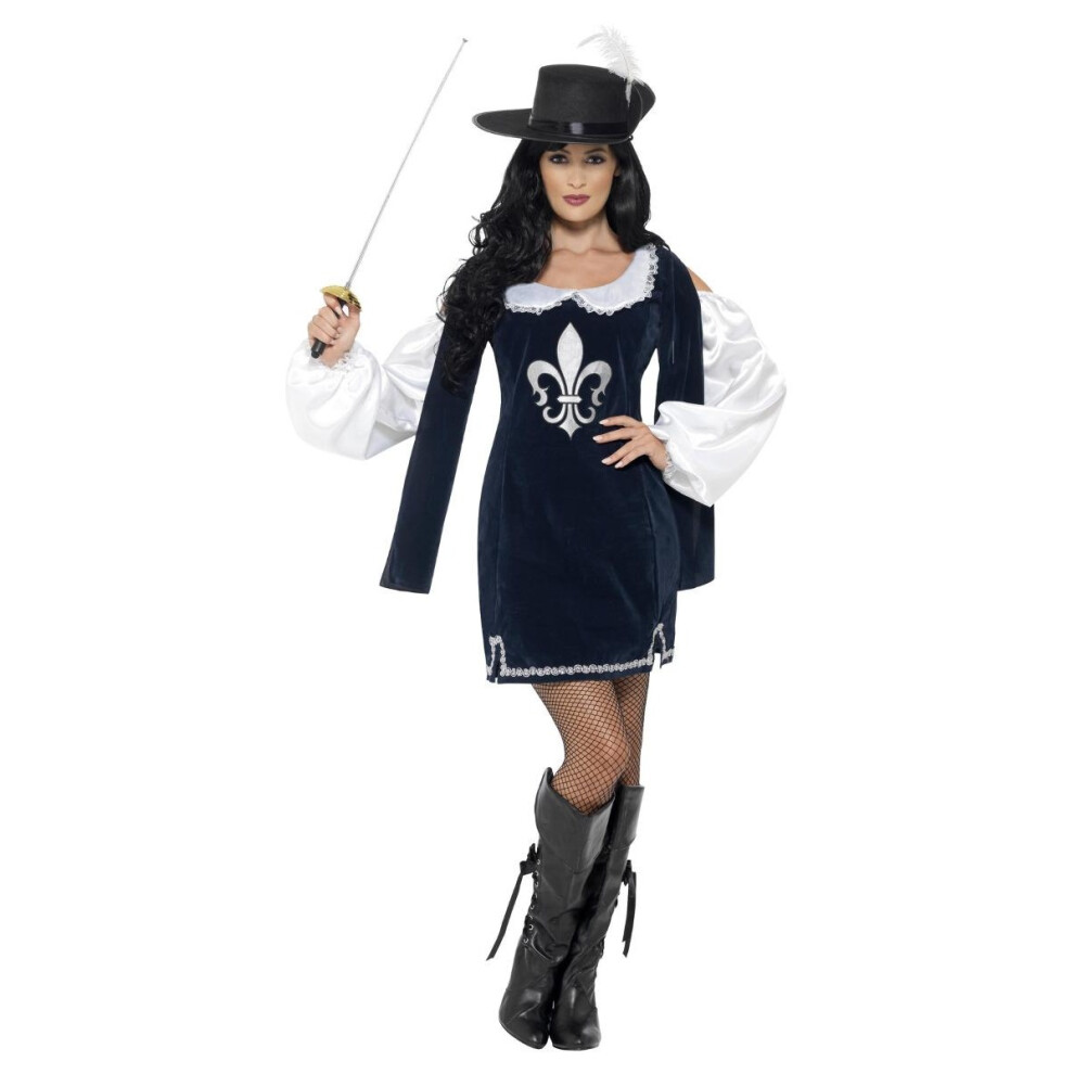 (L, Navy/White/Black) Smiffys Womens/Ladies Musketeer Costume Set