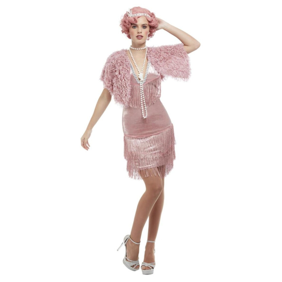 (S, Pink) Smiffys Womens/Ladies Deluxe 20s Vintage Flapper Costume Set