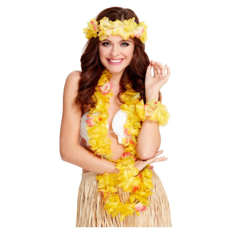 (One Size, Yellow) Smiffys Womens/Ladies Deluxe Hawaiian Costume Prop Set