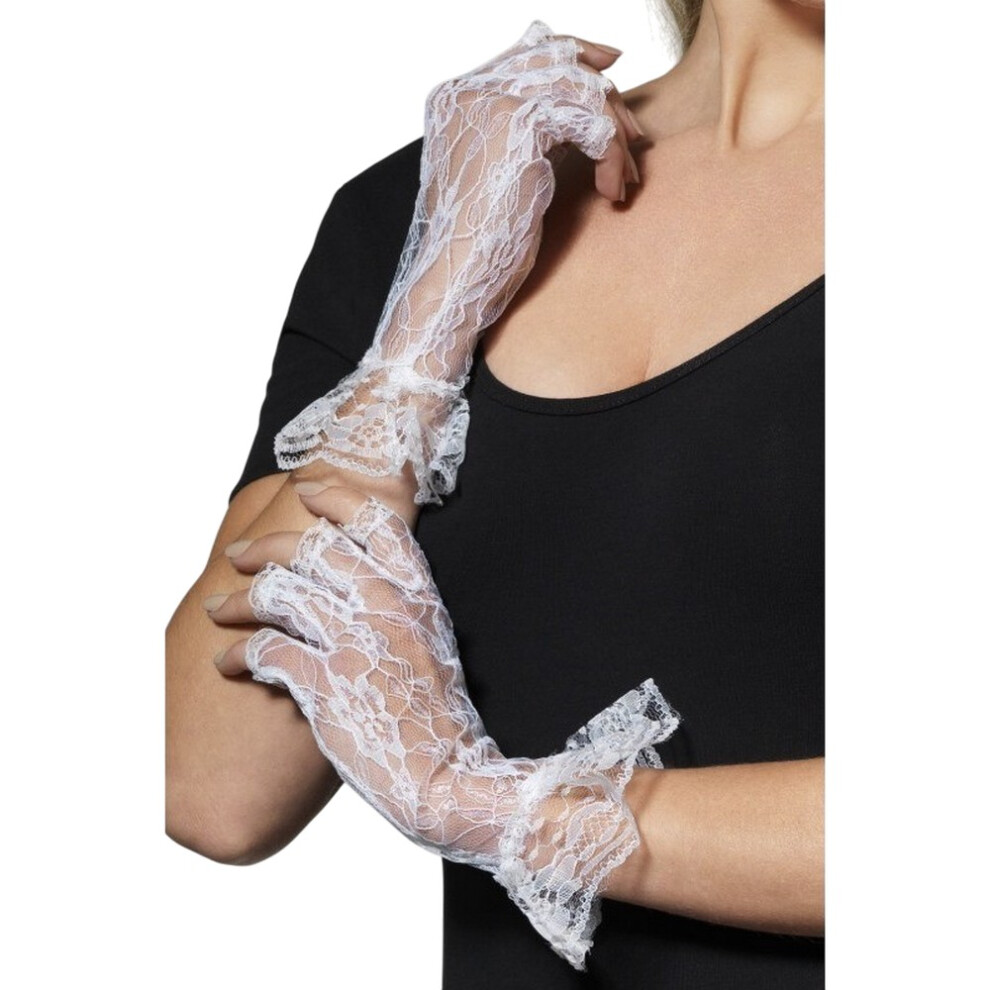 (One Size, White) Smiffys Womens/Ladies Lace Fingerless Gloves