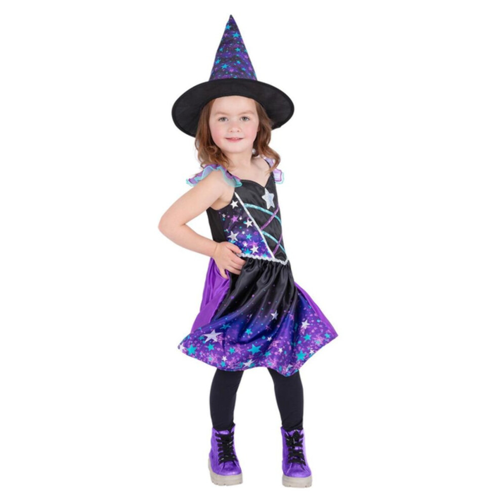 (4-6 Years, Black/Purple) Smiffys Girls Starry Night Witch Costume Set