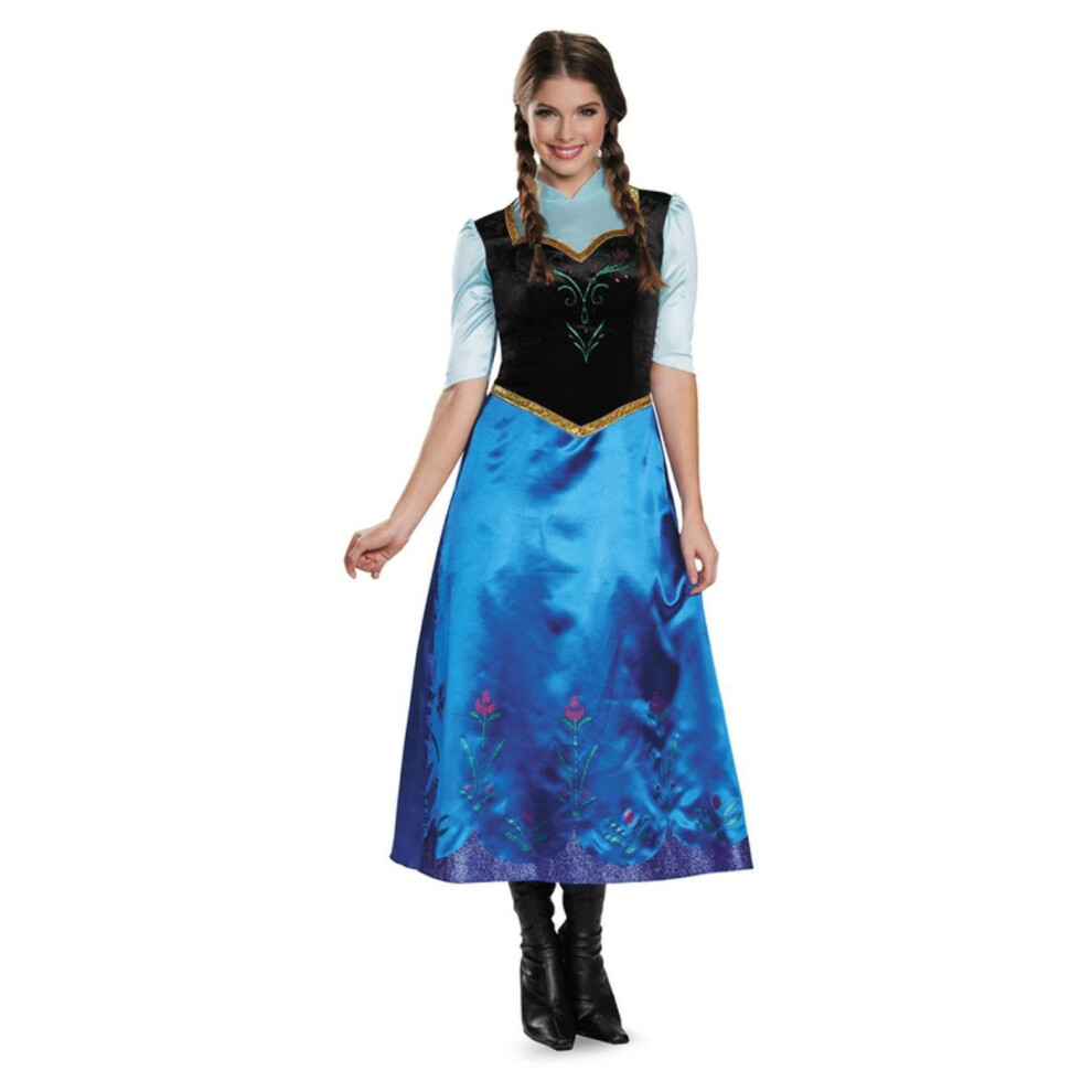 (S, Royal Blue/Black) Frozen Womens/Ladies Travelling Classic Anna Costume Set