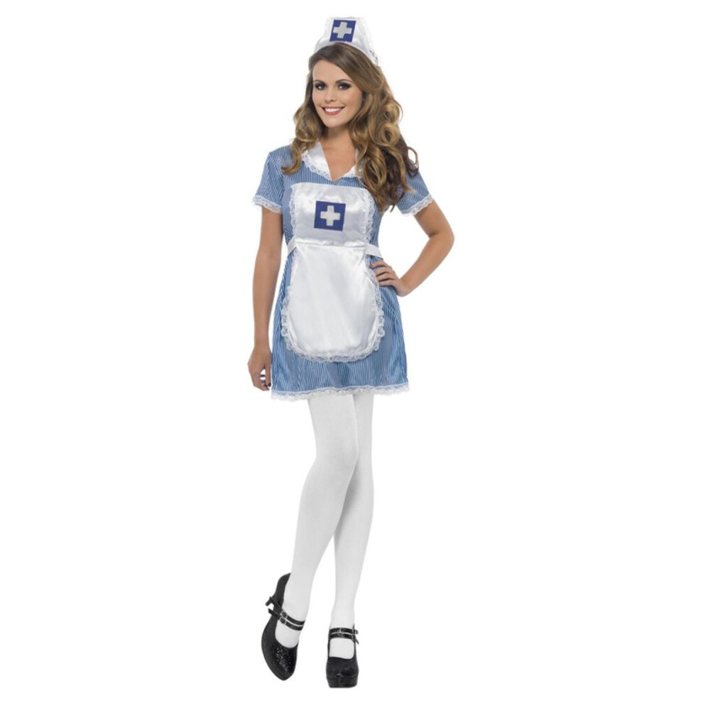 (L, Blue/White) Smiffys Womens/Ladies Naughty Nurse Costume Set