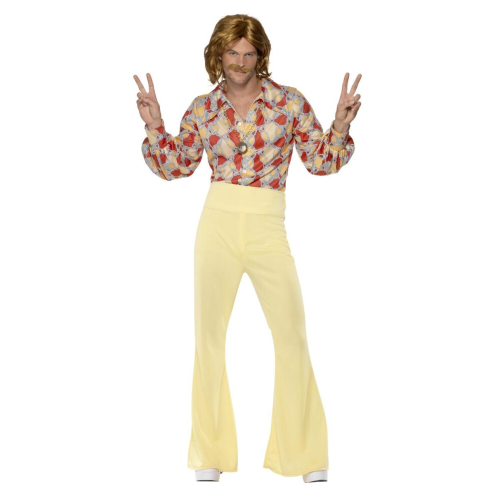 (L, Yellow/Orange) Smiffys Mens 60s Groovy Patterned Costume Set