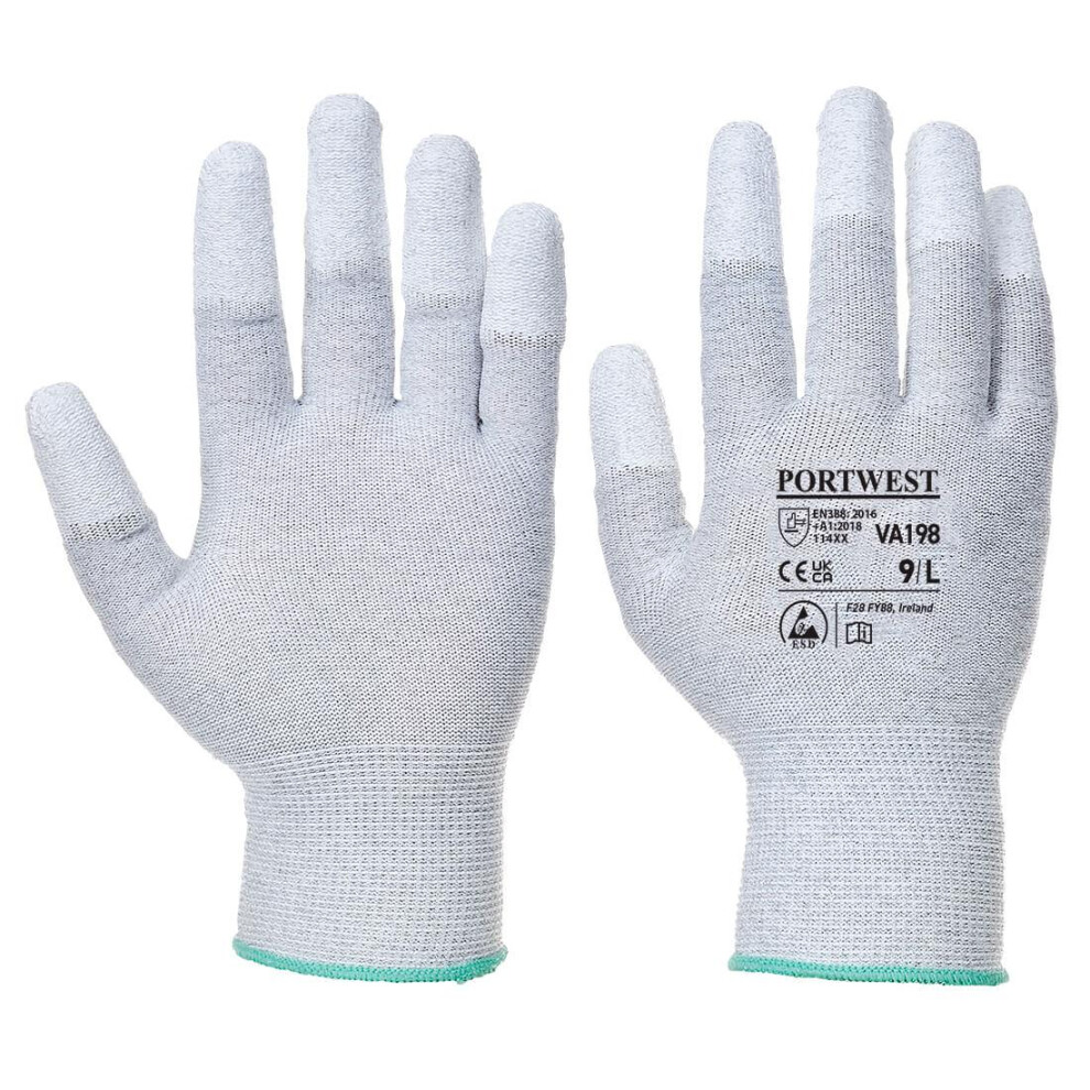 (10, Grey) Portwest Unisex Adult VA198 PU Fingertip Grip Gloves