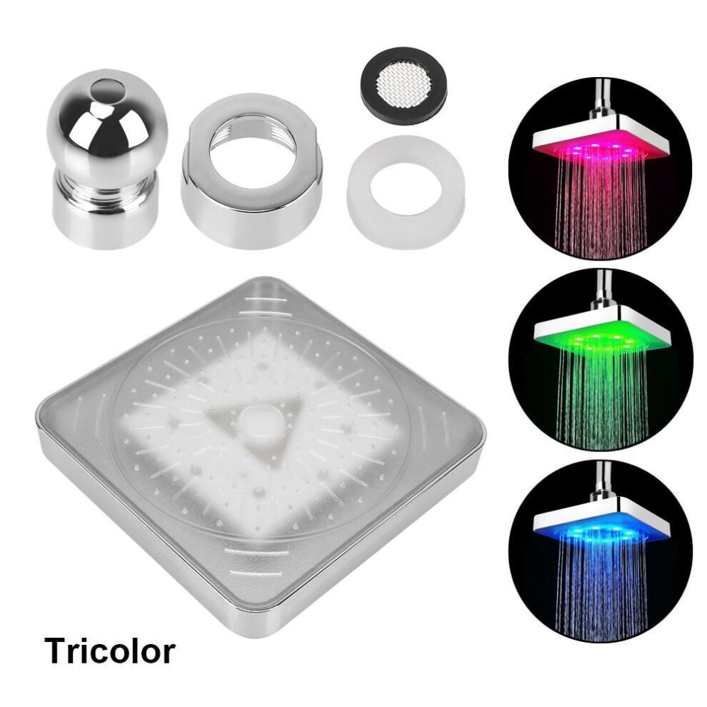 (3 color square) Spray No Batteries Fixed Showerhead Led Shower Head 3 Colors Temperature Sensor Ultra-quiet 7 Colors Gradual Changing Water Flow Power Generaton