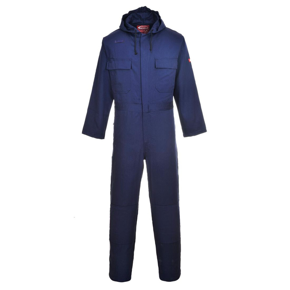 (S, Navy) Portwest Mens Bizweld Hooded Overalls