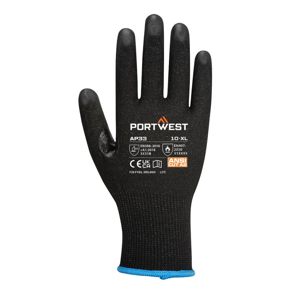 (7, Black) Portwest Unisex Adult AP33 - LR15 Touch Screen PU Safety Gloves (Pack of 12)