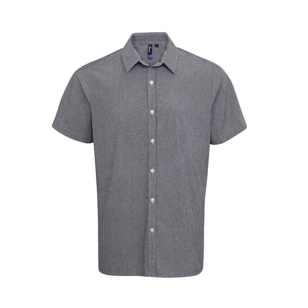 (XXL, Black/White) Premier Mens Gingham Cotton Short-Sleeved Shirt