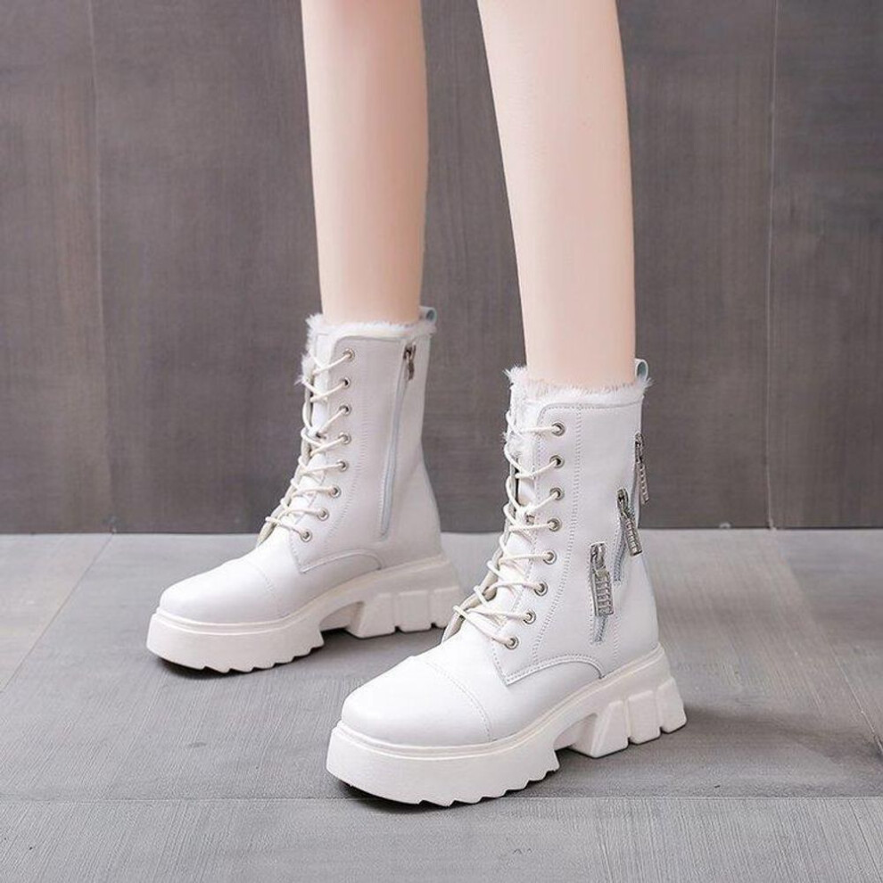 (white, 35) Snow Boots Women&apos;s Bottom Side Zipper High Heels Plus Velvet Fashion Warm Women&apos;s Winter Shoes