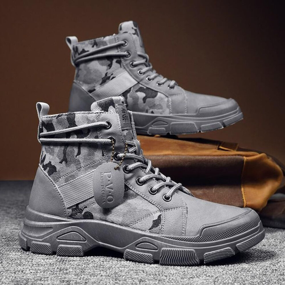 (grey, 39) Spring Autumn Boots For Men High-top Sneakers Non-slip Work Shoes