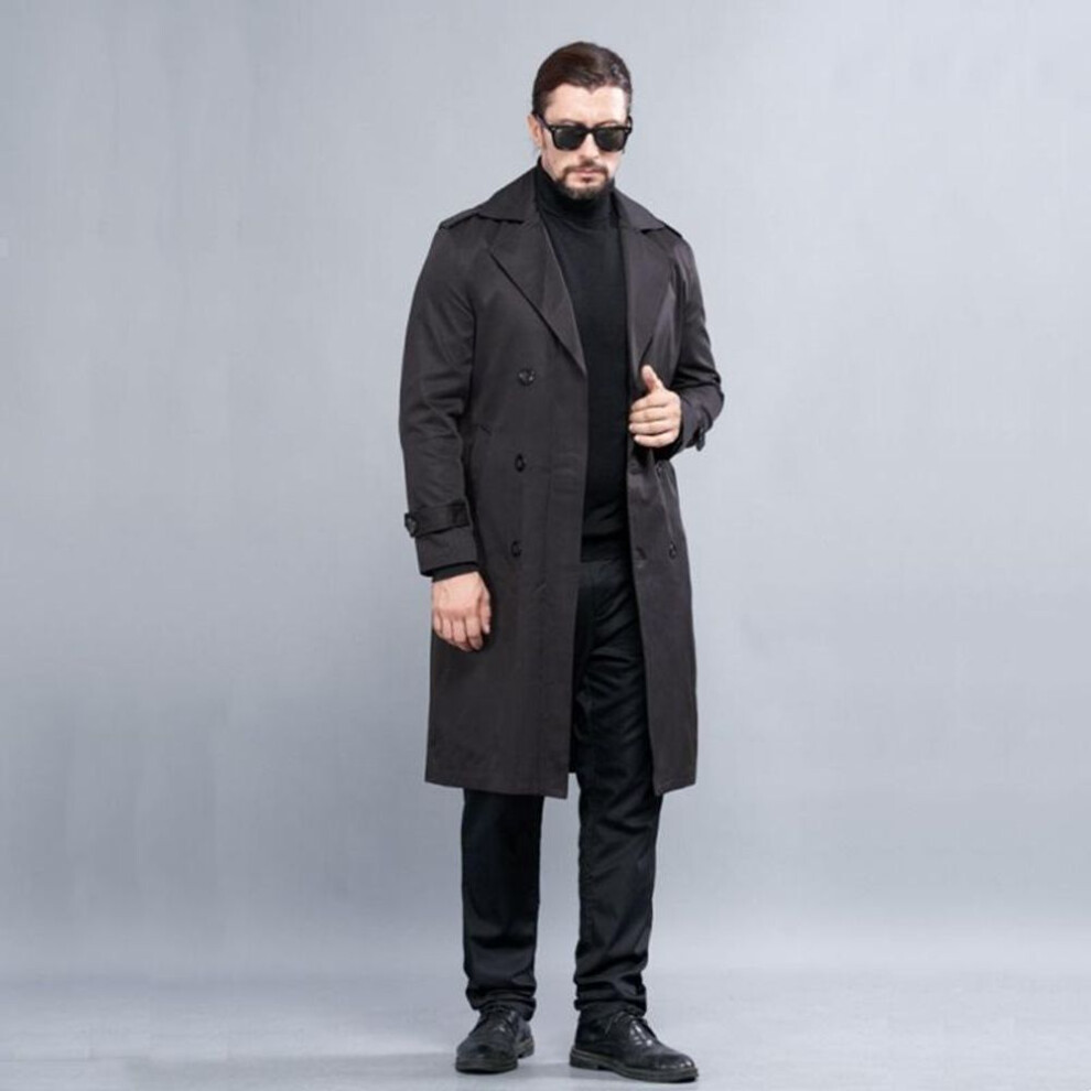 (black, 3XL) Men&apos;s Long Trench Coat Spring Autumn Double breasted Business Windbreaker Coat S-6XL