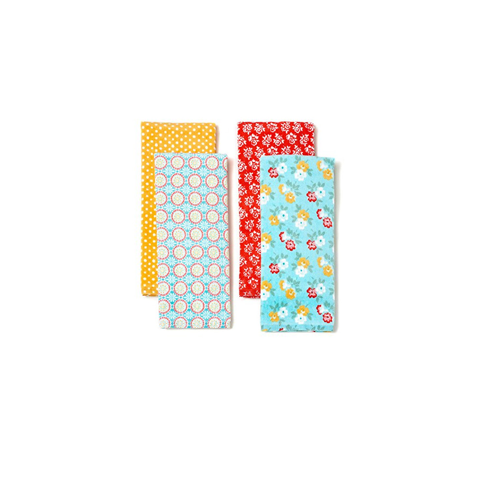 The Pioneer Woman Spring Floral Kitchen Towel Set  4pk  Print Red  Teal  Yellow  White  Blue  green