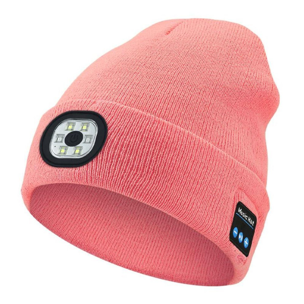 (pink) Wireless Headphones Bluetooth Beanie Musical Cap LED Light USB Rechargeable Outdoor Sports Warmer Hat Winter Hands-free Call Music Knitted Baseball