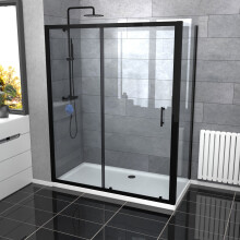 Nes Home 1600 Black Shower Sliding Door, 900 Side Panel & Tray