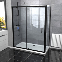 Nes Home 1600 Black Shower Sliding Door, 800 Side Panel & Tray