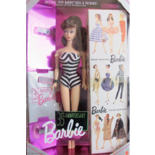 Barbie 35-vuotisjuhlanukke (ruskeat hiukset) J   ljenn   s 1959 Nukke ja pakkaus, erikoispainos (1993)