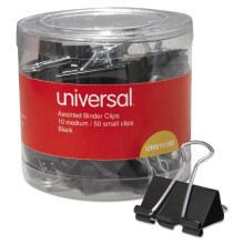 Universele bindklemmen met opbergbak (50) Klein (0,75"") (10) Medium (1,25"") Zwart/Zilver