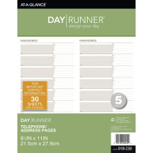 Day Runner Telefon- und Adressseiten, Nachfllbltter, undatiert, fr Planer, 21,6 x 27,9 cm, Gre 5, 30 Blatt/Packung (018230)
