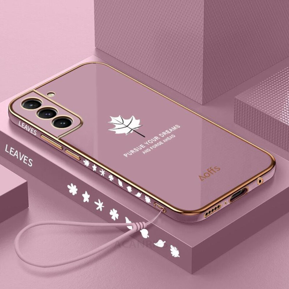 (purple,gold, s21) S 21 22 20 21fe Luxury Maple Leaf Lanyard Case For Samsung Galaxy S21 S22 Plus S23 Ultra Fe S20 Plating Silicone Cover S21fe