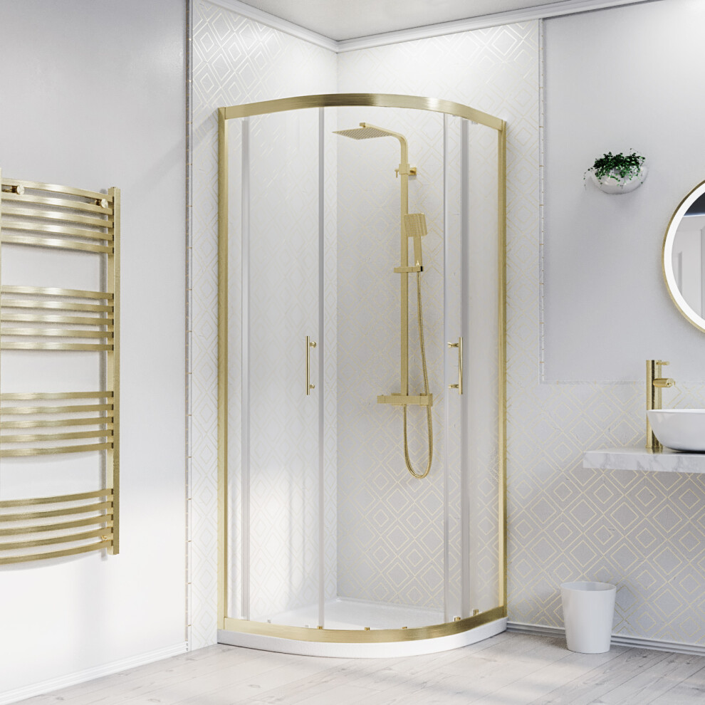 Nes Home 800 x 800mm Quadrant Shower Enclosure Brushed Brass with Shower Tray