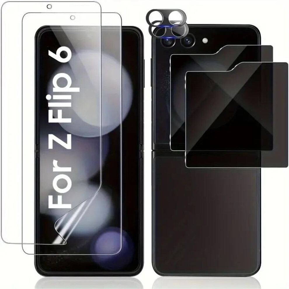 (clear, For Galaxy Flip 5) 6pcs [2+2+2]for Samsung Galaxy Z Flip 6 / 5 Soft Screen Protector +privacy Small Screen Tempered Glass+ Camera Lens 9h Hd Anti Spy Tempered Glass