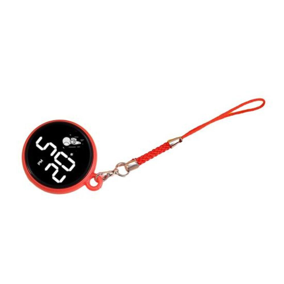 (red) Student Pendant Watch Waterproof LED Digital Electronic Time Display Mirror Keychain with Hanging Rope Watch