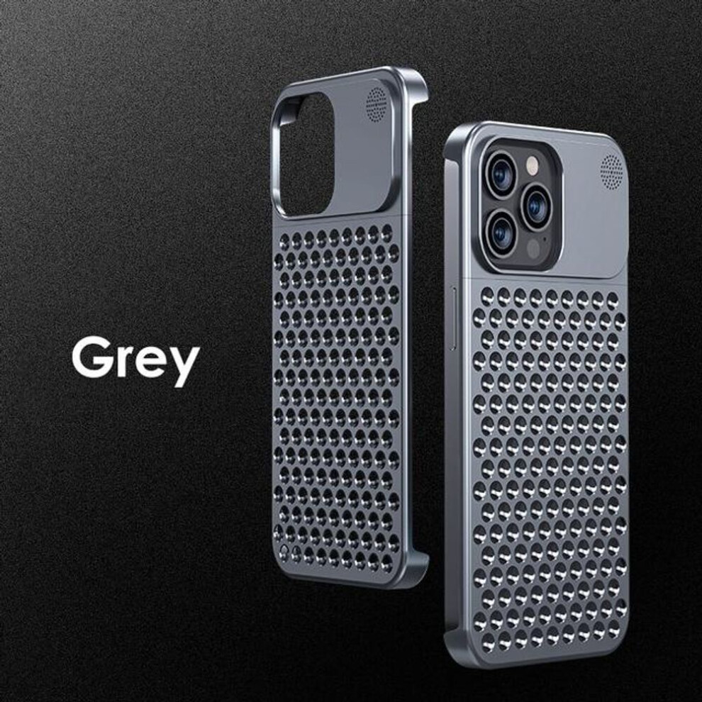 (, Iphone 15Promax) Metal Heat Dissipation Phone Case For Iphone 15 13 12 14 Pro Max 14 Plus Cooling Fragrance Rimless Hollow Aluminum Shockproof Grey 4272569325689