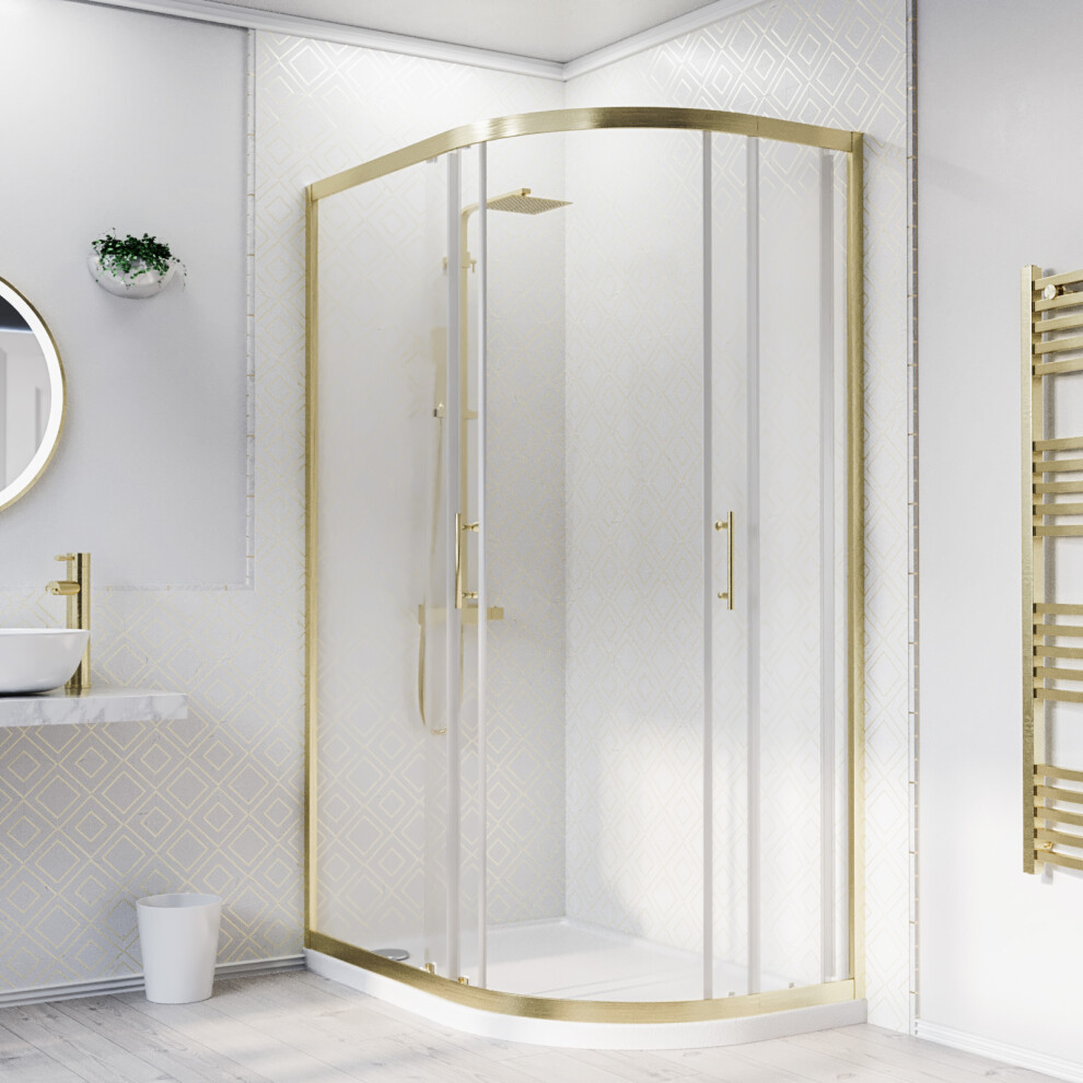 Nes Home Rh 1200 X 900Mm Offset Quadrant Shower Enclosure Brushed Brass & Tray