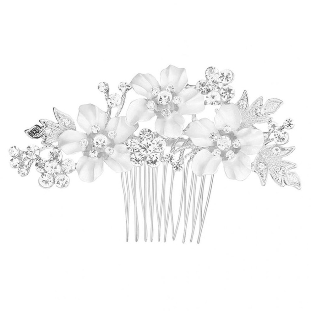 (silver) Wedding Bridal Flower Rhinestone Hair Pin Clip Bridesmaid Side Comb Jewelry