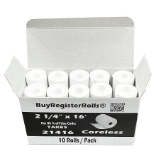 (10 Rolls) 2 1/4 x 16 Thermal Paper Rolls Coreless 2.25 (57mm) x 16 ft