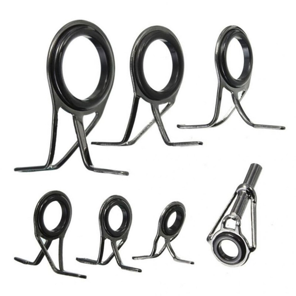 7pcs Mixed Size Fishing Rod Guides Tip Top Eye Line Rings Building Repair Kit
