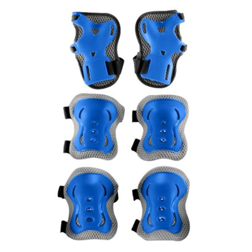 (dark blue, Six-piece set) 1 Set Kids Roller Skating Protective Gear Skateboarding Scooter Biking Cycling Sports Toddlers Boys Girls Wrist Guard Knee Elbow Pad Protector